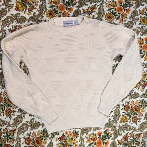 Vintage late 1980s McGregor Cream‎ Geometric Pattern Cotton Sweater - Medium